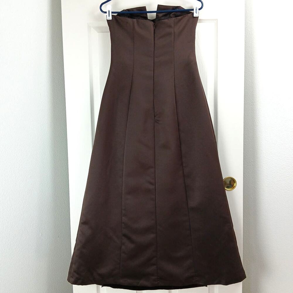 De Laru by Sheila Yen VTG Y2K Strapless Maxi Prom Gown 11/12 dk brown satin vlvt - Picture 2 of 15